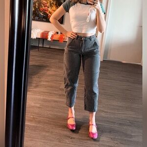 Everlane Black & White Pinstripe High-Rise Cropped Utility Barrel Pants